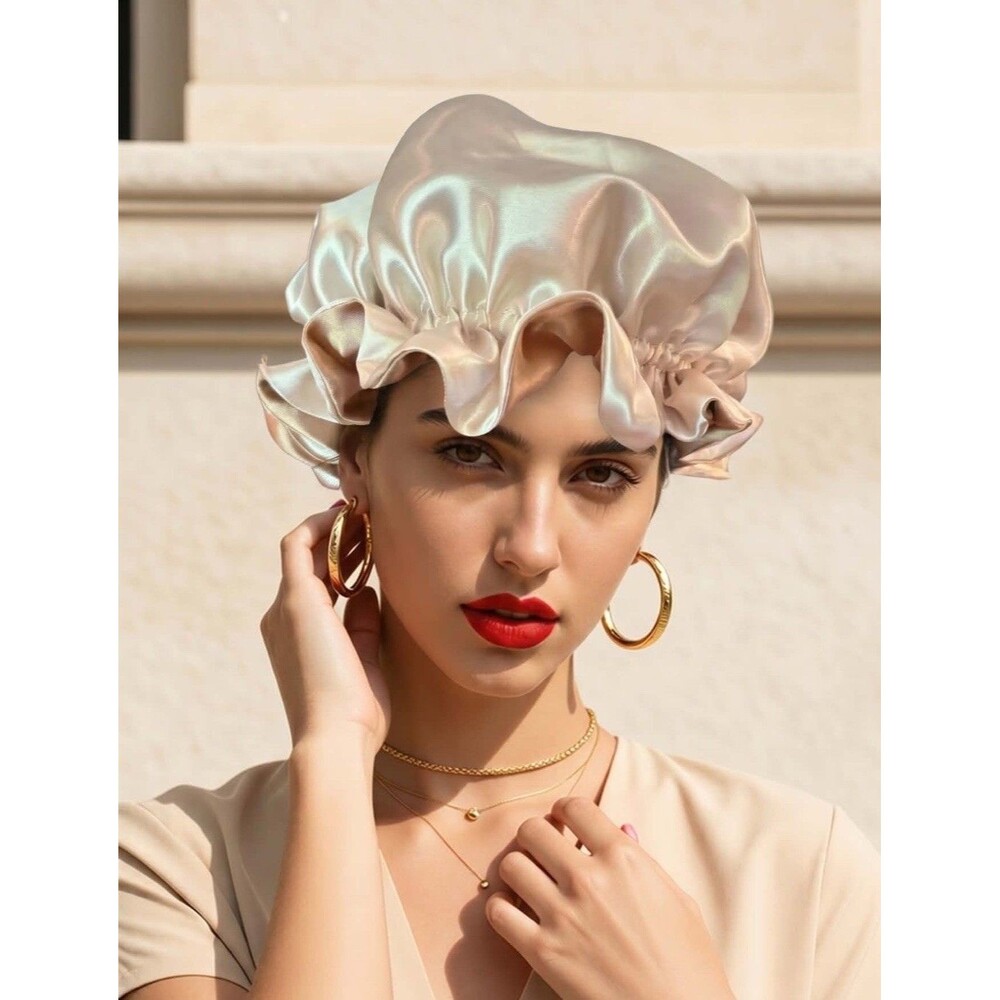 Reversible Satin Sleep Bonnet Hat – Brown& Champagne – Extra Large, Elastic Fit - Picture 2 of 8